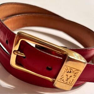 Anne Klein Women’s Leather Red Belt Size Medium with Gold Logo on Buckle